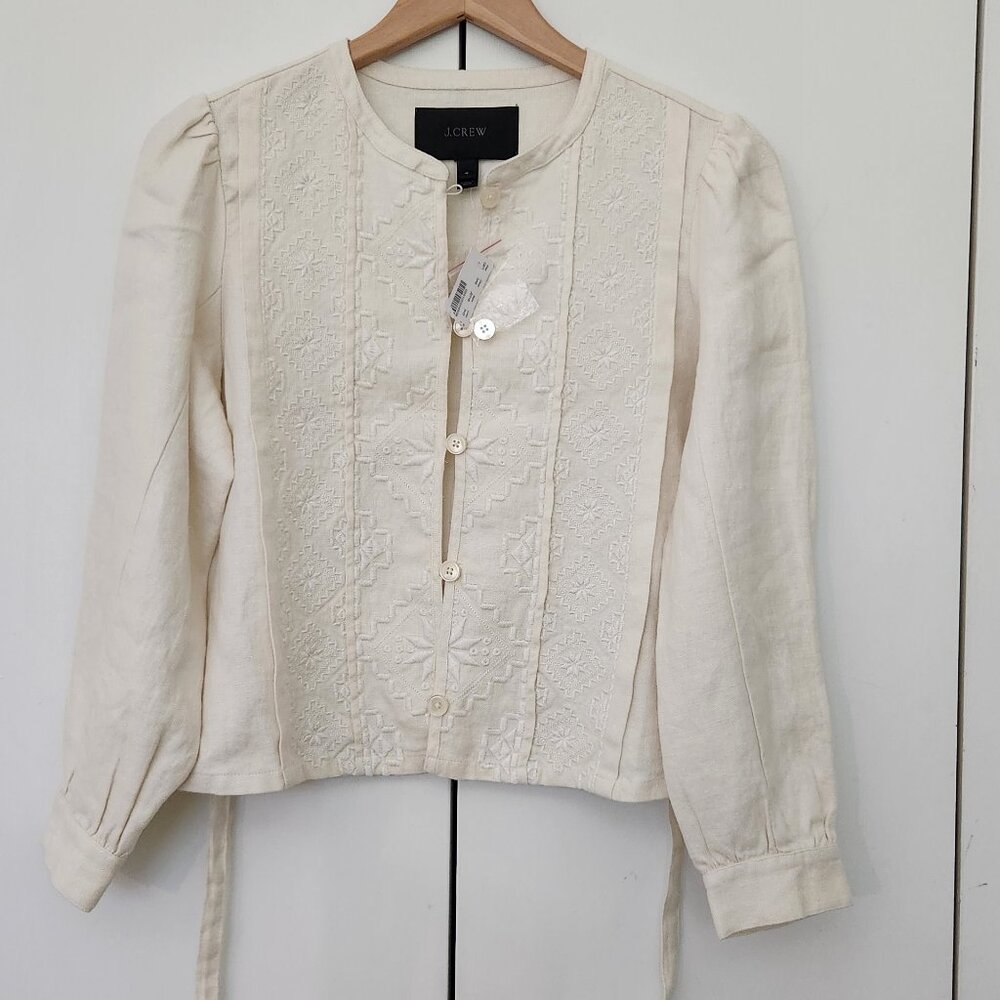 Jcrew Women's Linen embroidered jacket in Ivory Size 4